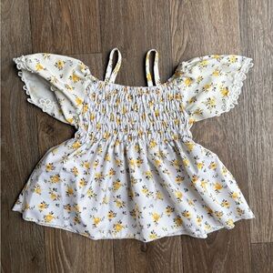 White Smocked Top with Yellow Floral Accents